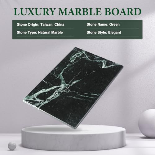 Koville Natural Green Marble Cutting Board for Kitchen Pastry Bread Macaron Display, 12" x 8" Real Stone Slab Marble Cheese Board for Home Countertop, Bathroom Perfume Tray Candle Plate - color: Deep Green