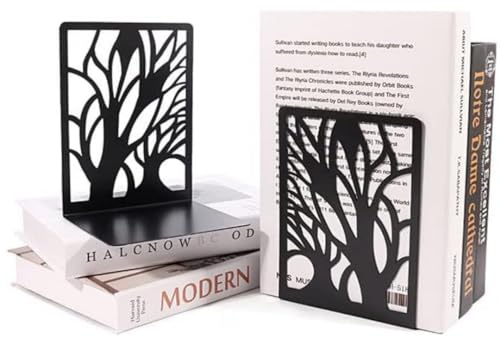 Tree Bookends Metal Nonskid Bookends Heavy Duty Bookshelves Organizer Office Bookend for Shelves, Book Ends for Heavy Books (Tree Shadow C-Black, 1 Pair) - color: Tree Shadow C-black, 1 Pair