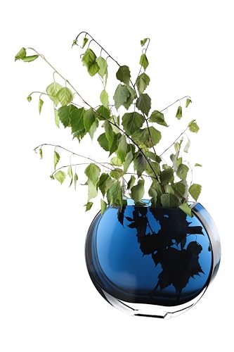 Glass - Vase - Blue - Teal - Round - 7.25" Long - Heavy Durable - Made in Europe - by Barski
