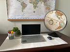 Replogle Eureka 16 inch desktop globe with up to date antique raised relief map and full swing gyromatic assembly. The beautiful antique ocean product has vast amounts of up-to-date information will pique the interest of any geographical connoisseur of al