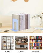 Honagu Bookends, Metal Book Ends, Bookends for Shelves, Book Holder Stopper for Heavy Books/CDs/DVDs ((1 Pair/2 Pieces, Macaron Blue) - color: Macaron Blue