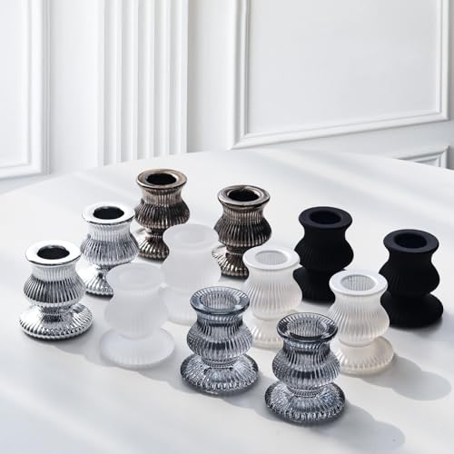 WDHODEC Black White Candlestick Holders 12PCS Glass Taper Candle Holders for Table Centerpiece Colorful Candle Sticks for Wedding, Party and Festival Decoration - color: Black&white