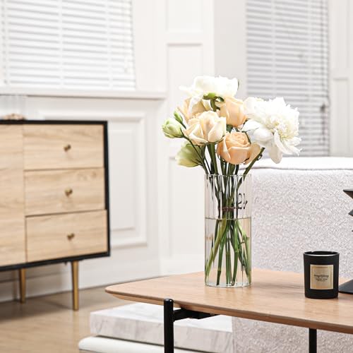 ComSaf Glass Cylinder Vases, Bud Vase for Centerpieces, 8 Inch Tall Ribbed Vase Hurricane Floating Candle Holder, Decorative Flower Vases for Wedding Reception, Home Decor, Housewarming Gift (Clear) - color: Clear
