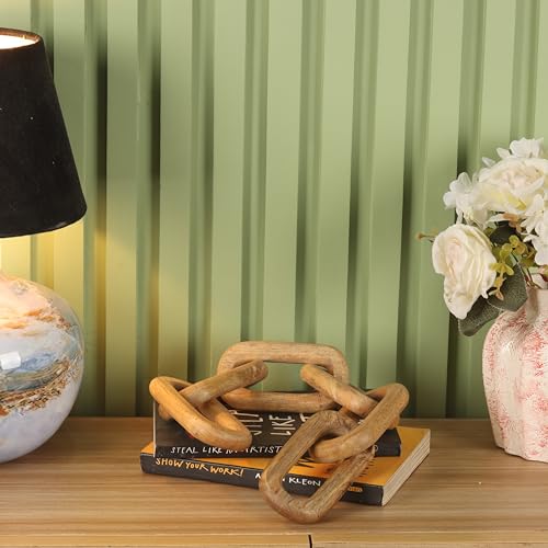 Boho Wooden Link Decor for Coffee Object for Coffee Table & Shelf Knot Sculpture, Farmhouse Rustic Shelf Natural Wood Chain Links for Living Room, Entryway, Console,Office Home Accent (Natural) - color: Natural