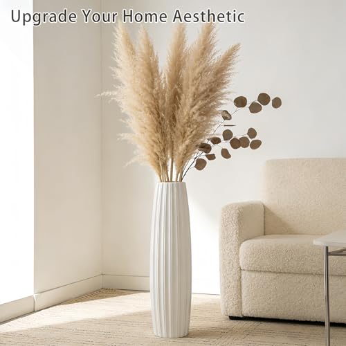 White Tall Floor Vase, 28" Ceramic Large Vase, Decorative Flower Vases for Modern Home Decor Living Room Office Bedroom Kitchen Wedding Centerpieces Farmhouse Décor - color: Vertical Stripes, size: Height-28 Inch