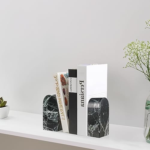 Koville Italian Natural Marble Bookends for Shelves, Decorative Book Ends, 7lbs Heavy-Duty Marble Book Holders, Bookshelf Apartment Decor for Normal Books/CD/Video Games(Verde Remeggiato) - color: Green Marble-verde Remeggiato, size: 7lb