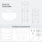 Clear Round Acrylic Side Table for Small Spaces, 11.81" L x 11.81" W x 24.6" H, 3 Tier Small Modern Drink End Table Nightstand, Minimalist Bedside Table for Living Room, Bedroom, Bathroom - size: 3 Tier 1-Pack (24.6"H)