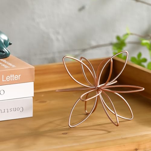8" Metal Sphere Decor, Metal Floral Tabletop Sculpture, Abstract Tabletop Decorative Spheres for Home Decor (Rose Gold) - color: Rose Gold-8in