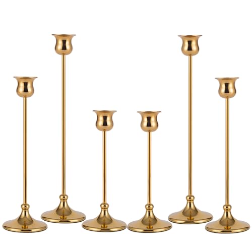 Taper Candle Holder Tall Vintage Metal Candlestick Holders Candle Stick Candelabra for Halloween Thanksgiving Christmas Holiday Wedding (Gold, 2 Sets (6 pcs)) - color: Gold, size: 2 sets (6 pcs)
