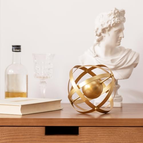 Metal Table Top Decor, 3D Metal Geometric Sculpture, Gold Abstract Sculpture for Home Decor, Table Decorations for Home, Decorative Sphere Art Decor - color: Gold C