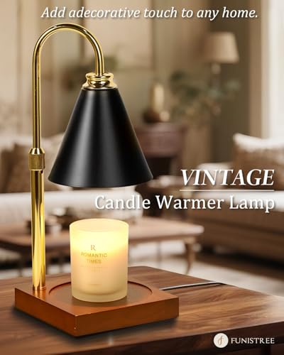 Candle Warmer Lamp with Timer Dimmable,Mothers Day Birthday Gifts for Women Mom, Adjustable Height Candle Warmer, Black Candle Lamp Warmer for Jar Candles with 2 Bulbs Home Decor - color: Black-gold Pole