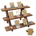 51pcs 3-Tier Wood Earring Display Stand, Retail Display Riser Earring, Ring Holder Stand, Removable Countertop Small Merchandise Display Stand with 50 Pcs Earring Card (Light Brown) - color: 3 Tier