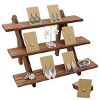 51pcs 3-Tier Wood Earring Display Stand, Retail Display Riser Earring, Ring Holder Stand, Removable Countertop Small Merchandise Display Stand with 50 Pcs Earring Card (Light Brown) - color: 3 Tier