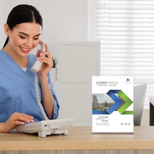 acrylic sign holder 8.5 x 11 Paper Stand 10 Pack Clear Double Side T Shape Acrylic Table Signs for Displaying, Flyer Holder Paper Card Holder for Office Business Store Mall Restaurants