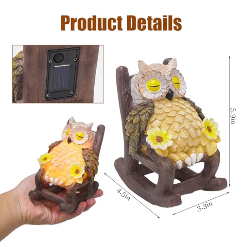 LIULO TOOL Garden Gift for Mom Grandma, LED Solar Owl on Chair Patio Sculpture, Cute Outdoor Fairy Garden Housewarming Decor Figurine 6x4.5x3.3 in - color: Owl