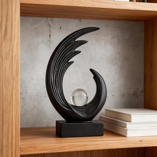 Modern Abstract Art Sculptures, Gold Entryway Table Accents, Black Shelf Decor Accents, Abstract Art Resin Sculpture for Dining Room, Office & Coffee Table – Centerpiece Fireplace Decor (Black) - color: Black