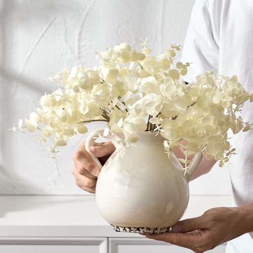 LUKA Antique Ceramic Vase with 2 Handle,6.4 inches Ice Cracked Rustic Vase Minimalist Decor, Decorative Vases for Home Decor, Table, Living Room, Shelf, Christmas Decoration(Small,Ice Cracked White) - color: S-ice Cracked White(6.69 In)