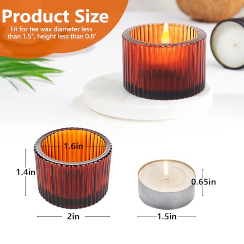 JOYIT Amber Votive Candle Holders Bulk Set of 4, Tealight Candle Holder for Wedding Table Centerpiece, Glass Small Candle Holders for Birthday Party, Valentine's Day, Home Decor (2''X 1.4'') - color: Amber