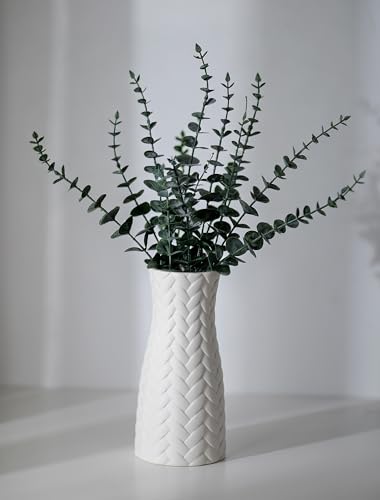 NUPTIO White Ceramic Flower Vase: 8.6" Tall Unglazed Pampas Grass Vases for Building Block Flowers - Modern Decorative Table Centerpiece for Home Living Dining Room Kitchen Decor - style: Woven
