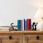 Cute Cat Bookends Metal Black Cat Book Ends for Shelves Bookshelf Decorative Accessories Home Office Desk Bookshelf Decor Cat Lover Gifts for Women