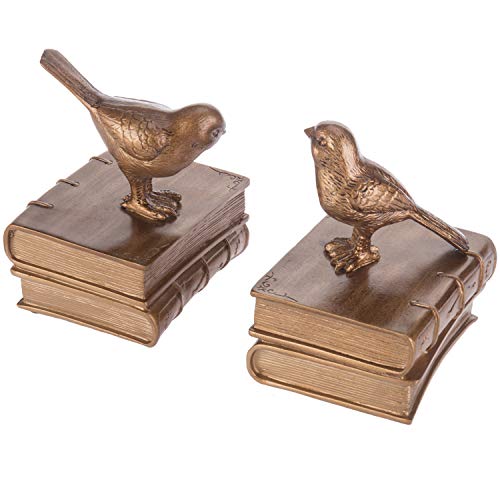 MyGift Gold Bird Bookends Decorative for Heavy Books, Brass Book Ends for Shelves, Vintage Resin Bookends, 1 Pair - color: Gold