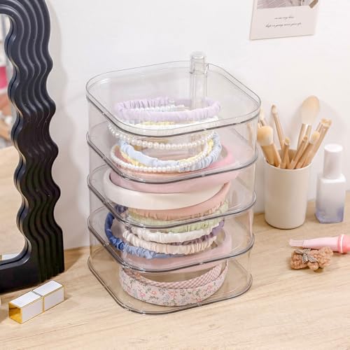 FABROK 3-Layer Hair Ties Organizer for Girls, Large Hair Accessories Storage Box for Clips, Scrunchies, Headbands, Rotating Bathroom and Vanity Container for Makeup Tools, Jewelry - size: 3-Layer