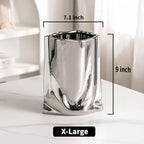 Ceramic Flower Vase, Crinkle Paper Bag Shape, Silver Metal, Modern Home Decor (X-Large) - size: X-Large