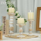 Wood Pillar Candle Holder: 3Pcs Rustic Candle Holders for Pillar Candles Wood Candle Holders Distressed Wooden Farmhouse Large Candle Holder Fireplace Table (Rustic White, 5.9", 7.87", 11") - color: Rustic White, size: 5.9", 7.9", 11"