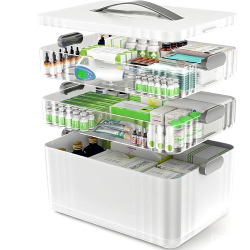 ARSTPEOE 3-Tier Medicine Organizer - Portable Medicine Cabinet with Plastic Handle, Multipurpose Medical Box, Pill Organizer, Empty First Aid Kit for Home - size: Extra Large 3 Tier