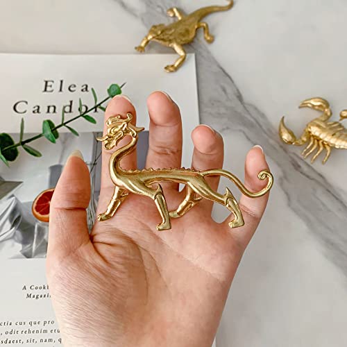 Gold Walking Dragon Sculpture Solid Metal Animal Ornament Mini Animal Figurine for Home Office Garden Desktop Decor - style: Walking Dragon