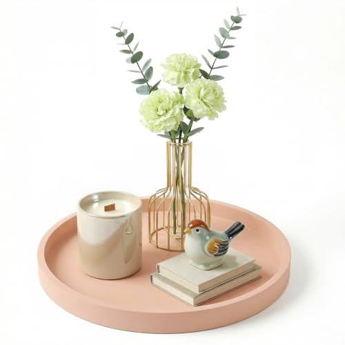 Round Pink Silicone Decorative Bathroom Vanity Tray 9 Inch, Counter Tray for Bathroom Countertop Perfume Holder Dresser Organizer Coffee Table Candle, Non-Slip Durable for Home Use - color: Pink, size: 9.06