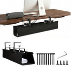36" Under Desk Cable Management Tray - No Drill Oxford Cloth Cord Organizer with Clamp & Screw Mount - Large Capacity Fabric Cable Holder for Home Office, Gaming Desk & Standing Desk (Black)