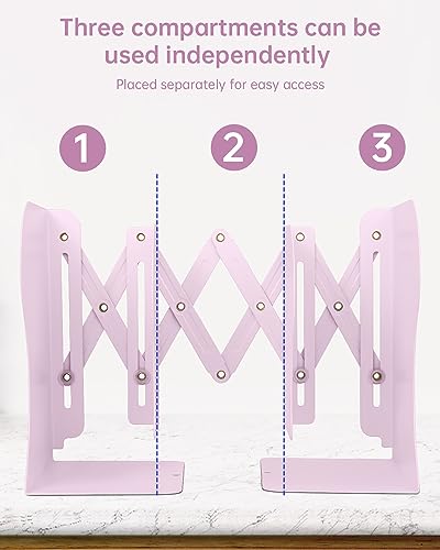 Honagu Adjustable Bookends, Metal Book Ends for Shelves Heavy Book, Desk Magazine File Organizer for Home, Office, Books, Papers, Extends up to 19 inches (Macaron Pink) - color: Macaron Pink