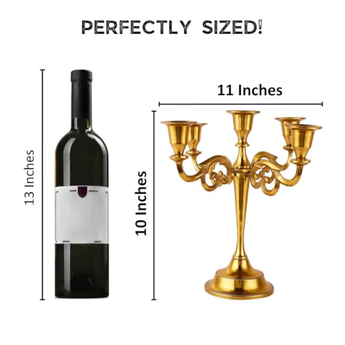 Rely+ 5 Arm Candelabra Taper Candle Holders Decorations Indoor Kitchen Décor Table Candles Candlestick Candelabra Centerpiece (Gold) - color: Gold, size: 5 Arm