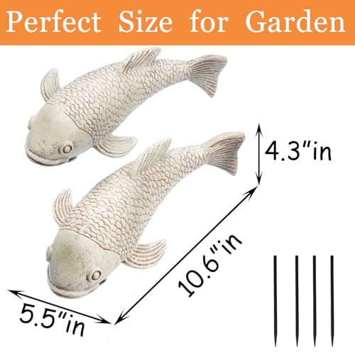 Teaeeno Set of 2 Antique Koi Fish Statue, Outdoor Garden Sculpture for Patio, Backyard, Pond, and Home Decor (White) - color: White