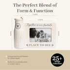 youngs Inc Ceramic Bee Vase w/Photo Frame, White, Black, 11.25" Length x 3.00" Width x 8.00" Height - color: Vase Photo Frame