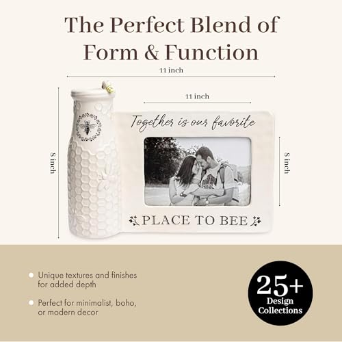 youngs Inc Ceramic Bee Vase w/Photo Frame, White, Black, 11.25" Length x 3.00" Width x 8.00" Height - color: Vase Photo Frame