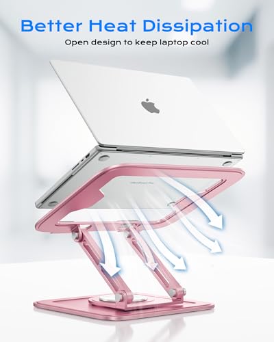 LOXP Adjustable Laptop Stand, Computer Stand with 360 Rotating Base, Ergonomic Laptop Riser Mount for Desk Foldable Protable Computer Desk Fits with MacBook Pro Air (10-16") - Pink - color: Dreamy Pink
