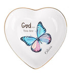 Personalized Ceramic Jewelry Dish, Custom Birth Flower & Name Trinket Tray for Mother's Day, Bridesmaid, Birthday Gift - 4 Shape1s Available (Butterfly Jewelry Tray - Heart) - color: Butterfly Jewelry Tray - Heart