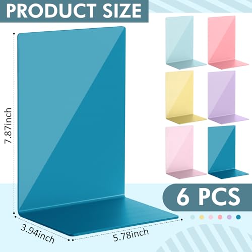 6 Pack Acrylic Bookends, Thickened Colorful Book Ends for Shelves, Assorted Colors, Stable Non-Slip Book Stoppers for Home Office Classroom Organization(Candy Colors) - color: Candy Colors
