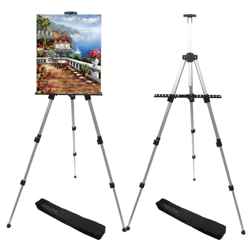 RRFTOK Art Painting Artist Easel Stand,Aluminum Metal Tripod Adjustable Easels for Painter Canvases Height from 17 to 66 Inch - Carry Bag for Table-Top/Floor Drawing and Displaying 2-Pack. - style: 66S 2pack