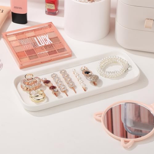 VanEnjoy Set of 2 White Ceramic Tray for Kitchen Counter, White Vanity Tray for Bathroom Counter, Long Narrow Tray for Soap Bottles - color: White