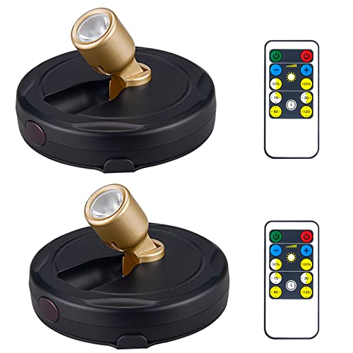 Battery Operated LED Spotlight, Picture Spot Lights, Indoor Uplighting, Puck Lights with Remote, Plants Tree Spotlight, Display Light for Paintings Dartboard Portrait-Gold - color: Gold