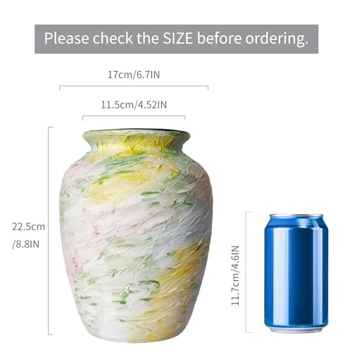 Colorful Decorative Painted Vase - 8.6" Pastel Dopamine Spring Ceramic Flower Vase Home Centerpieces Decor, Unique Vintage Aesthetic Vases for Woman Dresser,Bedroom,Living/Dining Room