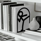 Peacoblue Metal Bookends for Shelves, Modern Decorative Heavy Duty Study Book Ends Stoppers for Office, Desk, Shelf, Room 5.3"x4.3"x7.9" Cast Iron Simple Tall Bookends 1 Pair (Stickman) - style: Stickman