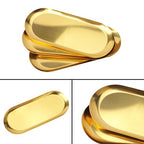 8 Pack 12 Inch Oval Stainless Steel Decorative Tray, Stainless Steel Tea Fruit Tray, 12 inch Gold Oval Trays for Bathroom Vanity, Jewelry, Perfume & Key Organizer (Gold) - size: 8 Pack 12 Inch