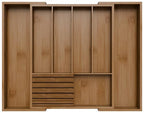 Bamboo Kitchen Silverware Drawer Organizer - Expandable Wood Utensil Holder with Dividers, Luxury Cutlery Storage Tray for Kitchen Utensil and Flatware (5-7 Slots with Removable Knife Block, Walnut) - color: Walnut