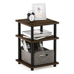 Furinno TURN-N-TUBE Side Table, 3-Tier Square Modern End Table, Open Shelves Nightstand, Night Stand, Bedside Table, Easy Assembly, for Living Room, Bedroom, Columbia Walnut - color: Columbia Walnut/Black, size: 3-Tier With Open Shelves