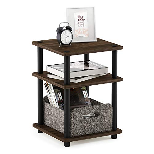 Furinno TURN-N-TUBE Side Table, 3-Tier Square Modern End Table, Open Shelves Nightstand, Night Stand, Bedside Table, Easy Assembly, for Living Room, Bedroom, Columbia Walnut - color: Columbia Walnut/Black, size: 3-Tier With Open Shelves