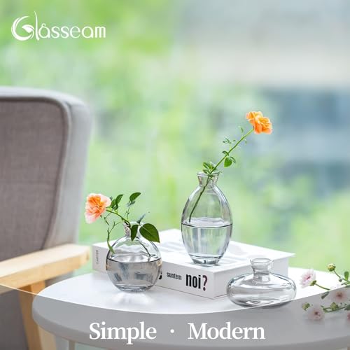Glass Bud Vase for Centerpieces, 6Pcs/2Sets Glasseam Modern Gray Mini Small Vases for Flowers Bulk Flower Vase Set Aesthetic Cute Handmade Tiny Short Wedding Table Centerpiece Decor - color: Gray, size: 2 Sets